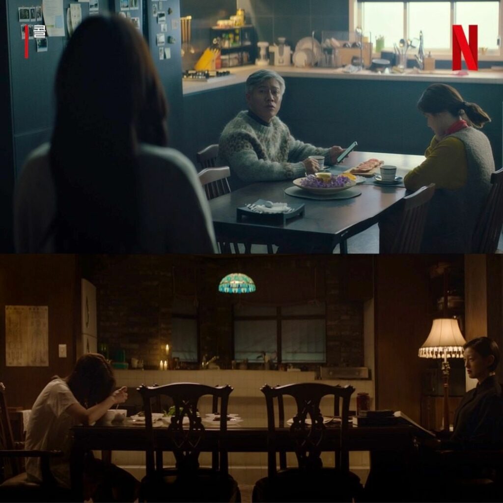 Adegan tokoh utama dengan orang tua masing-masing. 
Sumber gambar: Netflix